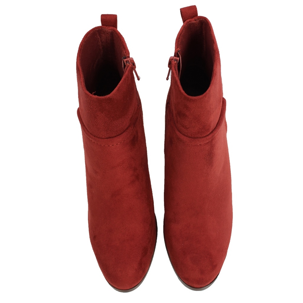 Rust Faux Suede Stitching Pull On Block Ankle - Picture 4 of 8
